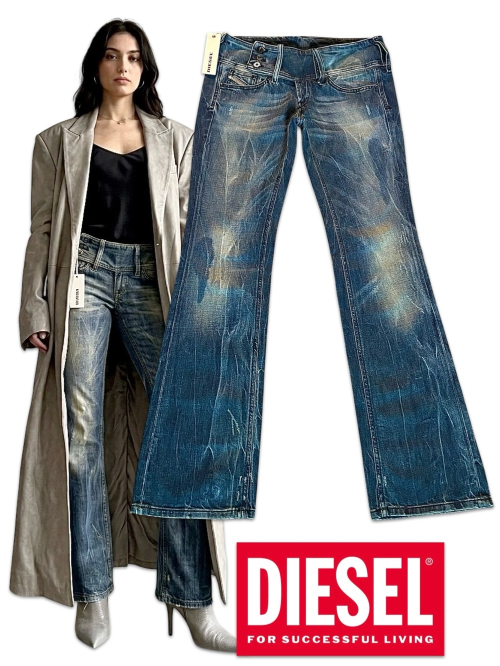 Diesel Made in Italy Cherock Low Rise Bootcut Jeans W29 L32 NWT Y2K